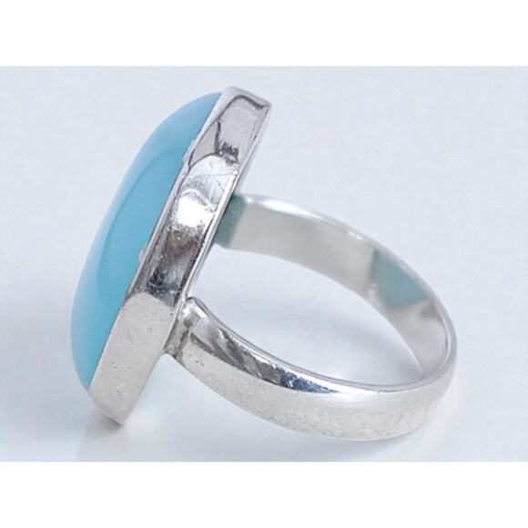 Vintage 925 Silver Blue Chalcedony Ring Large Oval Statement Gemstone - Picture 3 of 8